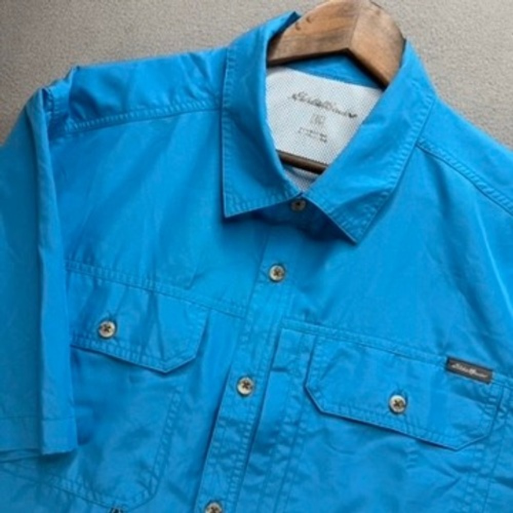 Eddie Bauer Shirt Mens XL Vented Blue Short Sleeve Hiking Outdoor Ripstop